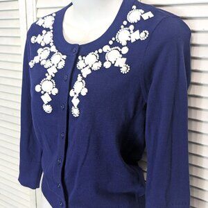 Kate Spade Navy Blue Beaded Cardigan Sweater Tula live colorfully size Small